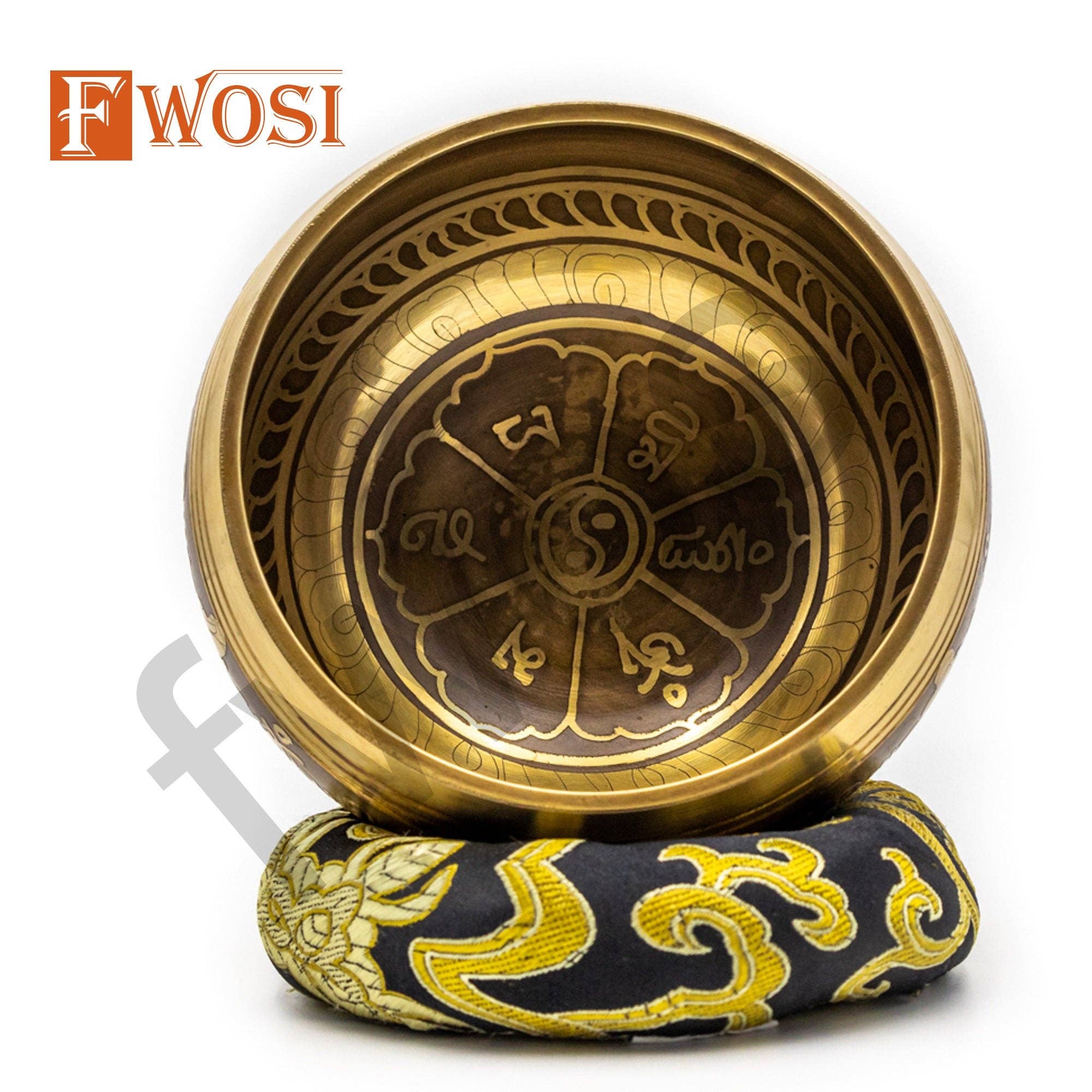 Fwosi – Material de meditação por atacado – Conjunto de Meditação com Taça de Som | Taça Tibetana com Gravação de Olho de Buda Antigo, Malho e Almofada | Sino de Atenção Plena, Taça de Cura, Presente de Autocuidado1
