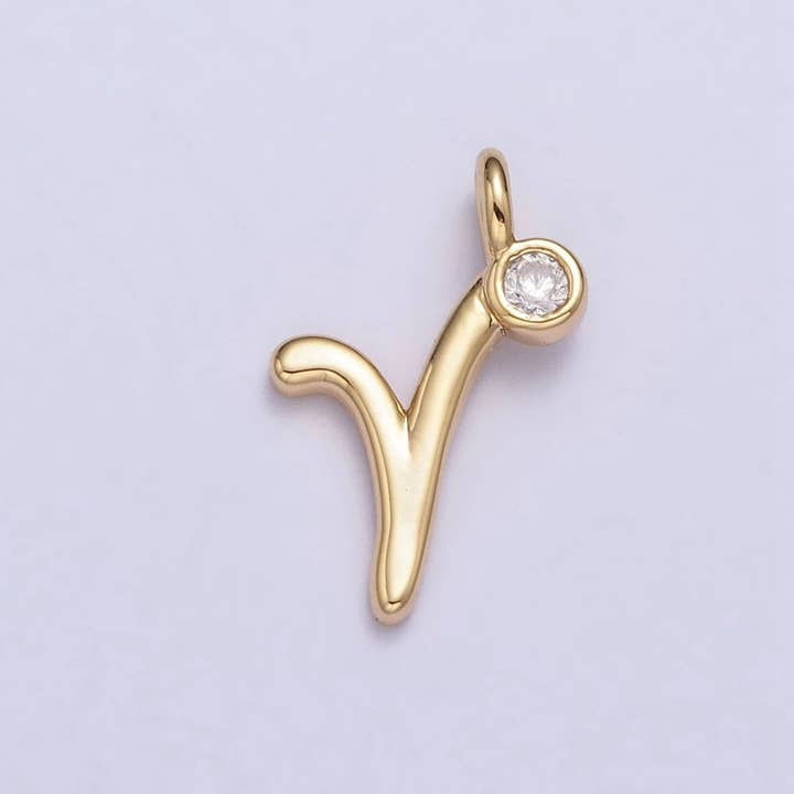Aim Eternal - Wholesale Individual charm/pendant - Gold Initial Alphabet Lower Case Cursive Letter Clear CZ Personalized Charm | A-507-A-51917