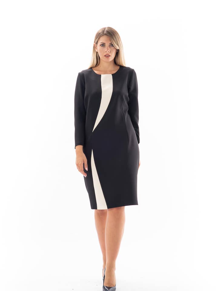 Kjole Langærmet Sort Hvid Stribe for engroshandel hos VIDAL MODES