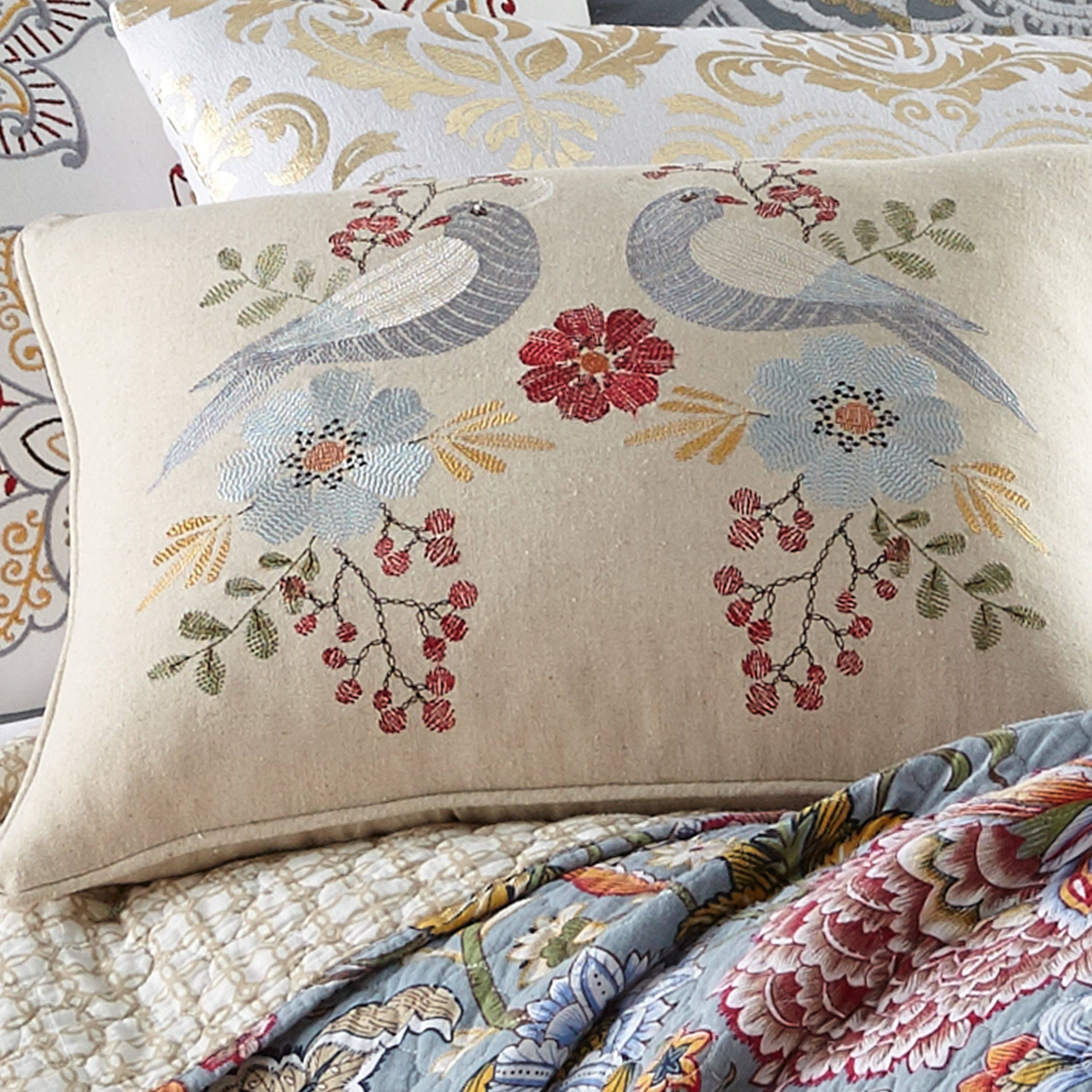 Levtex Home - Wholesale Throw/Decorative Pillow - Angelica Linen Bird Embroidered Pillow1