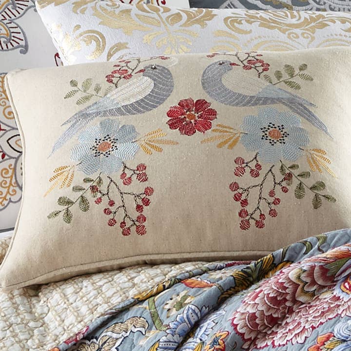 Levtex Home - Wholesale Throw/Decorative Pillow - Angelica Linen Bird Embroidered Pillow1