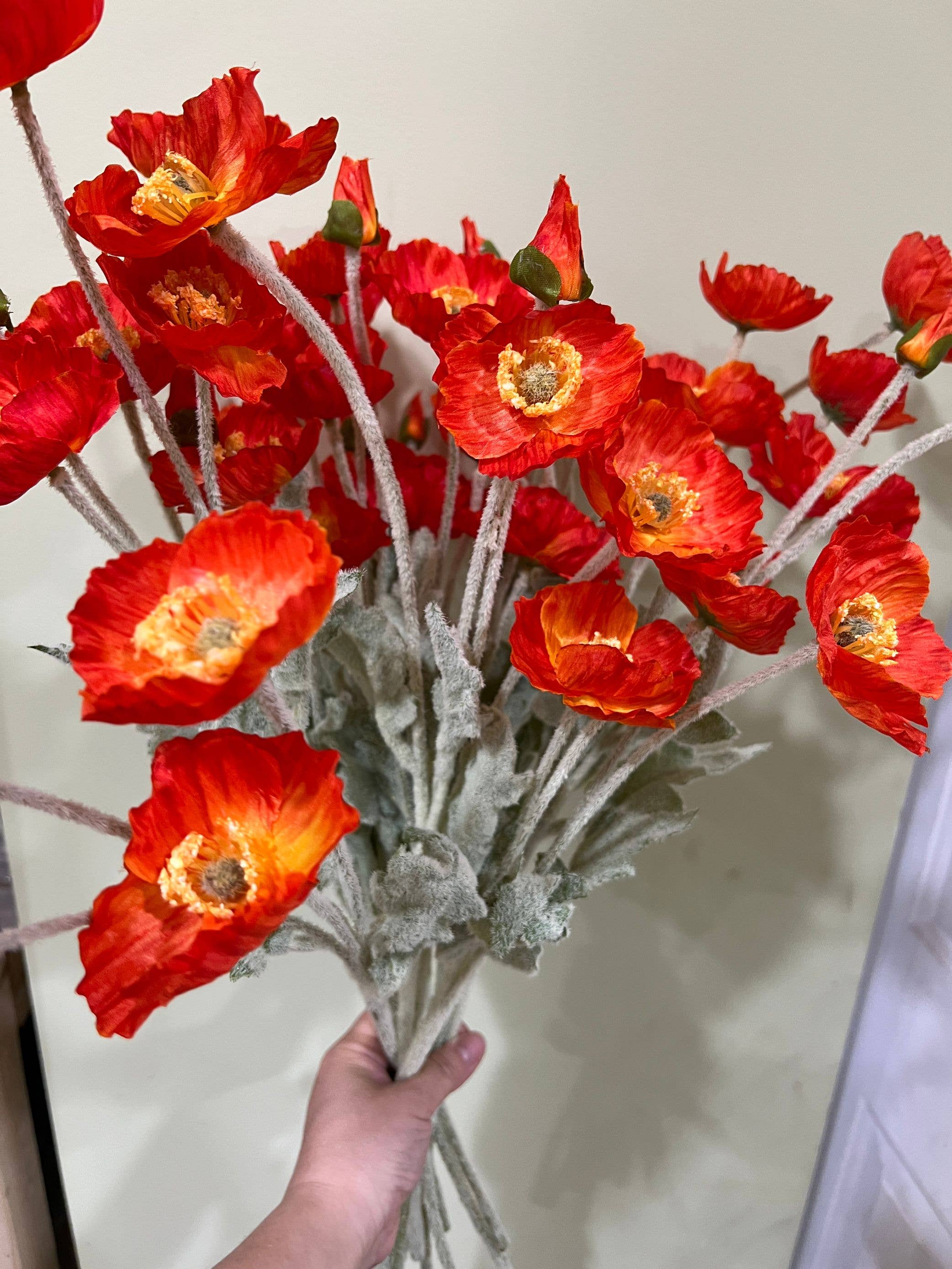 Sweet Home Deco - Wholesale Artificial Flowers - 22'' Single Flocked Floral Poppy Spay, Colorful Silk Poppies7