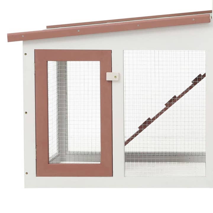 Outdoor Large Rabbit Hutch Brown and White 80.3"x17.7"x33.5" Wood for wholesale on Faire3