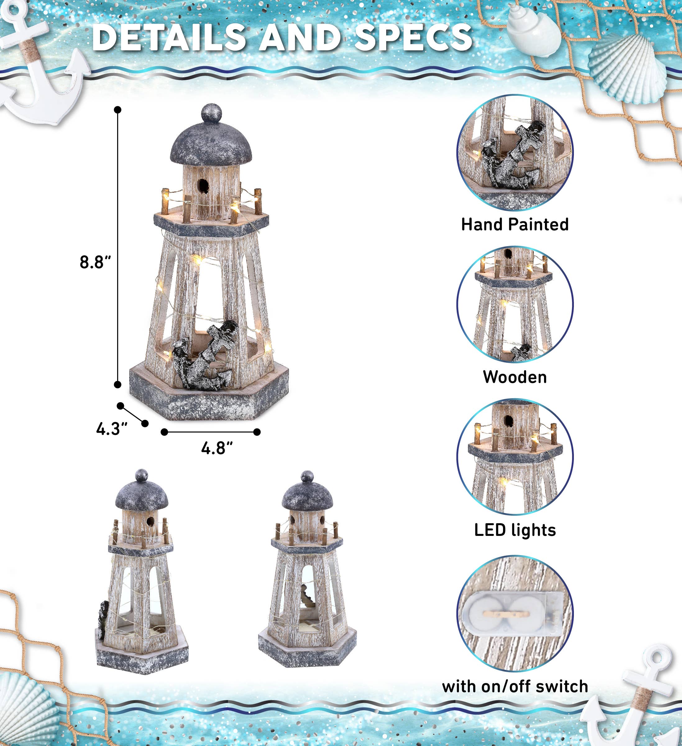 Cota Global - Wholesale Decorative Figurine - Nautical - Silver Sea Lantern With Led Light1