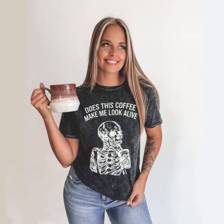 Sweetees Apparel - Wholesale Screen Printed T-Shirt - Women's - Does This Coffee Make Me Look Alive Tee