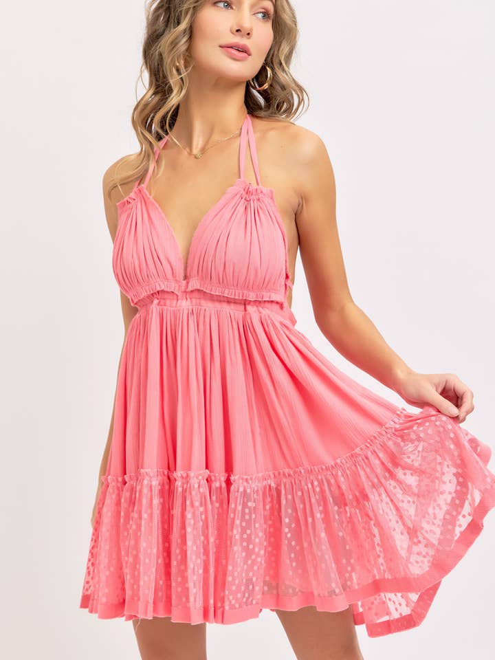 Sweet Lovely by Jen - Wholesale Dress - Women's - HALTER OPEN BACK BILLOWY MINI DRESS65