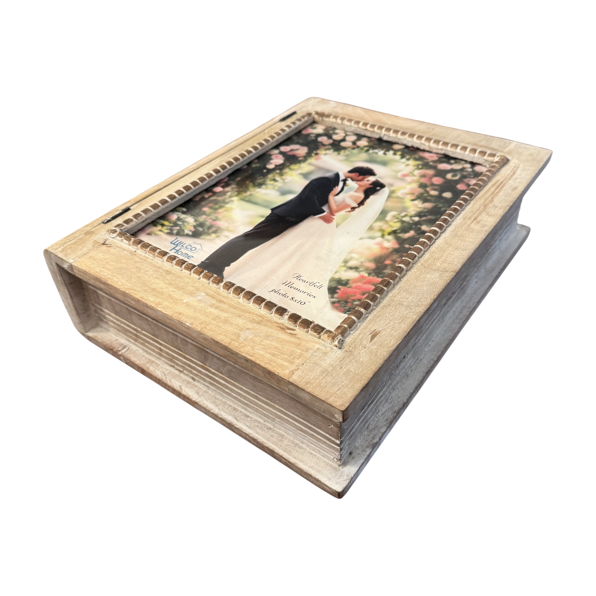 Wilco Home – wholesale Picture frame – Mango Wd Hinged Storage Box with Framed 8x10" Photo Display1