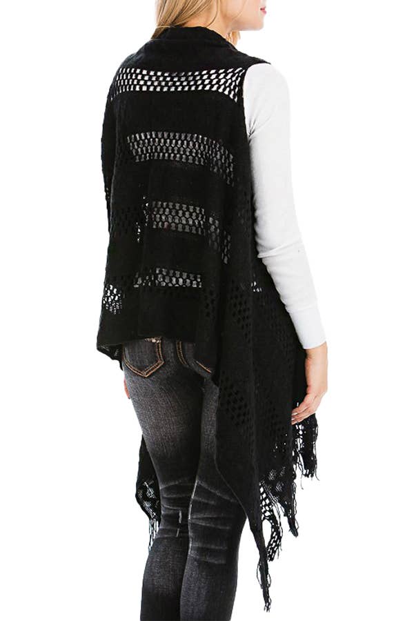Cap Zone - Vendita all'ingrosso Gilè imbottito - Donna - Gilet lungo cardigan lavorato a maglia con frange lavorate all'uncinetto14