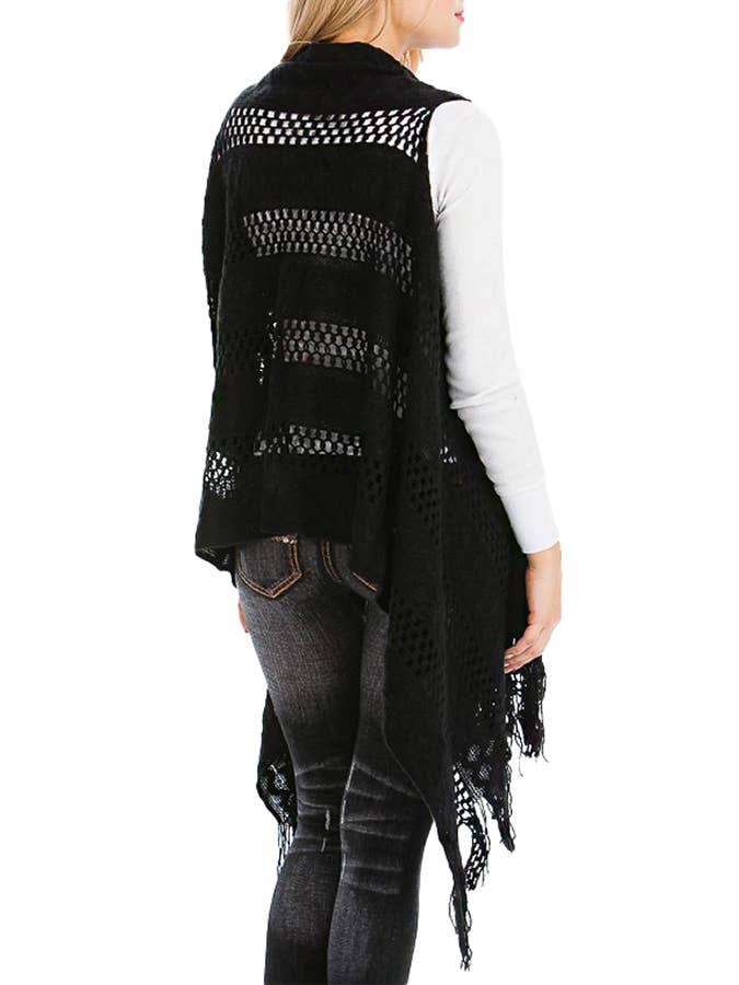 Cap Zone – Colete - Mulher por atacado – Cabo Crochet malha franja guarnição Cardigan Long Vest8