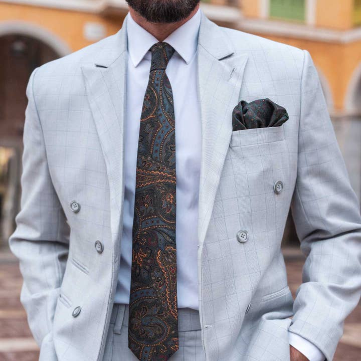 Elizabetta Made in Italy USA - Wholesale Necktie - Men's - Marsala - Printed Madder Silk Tie - Forest Green1