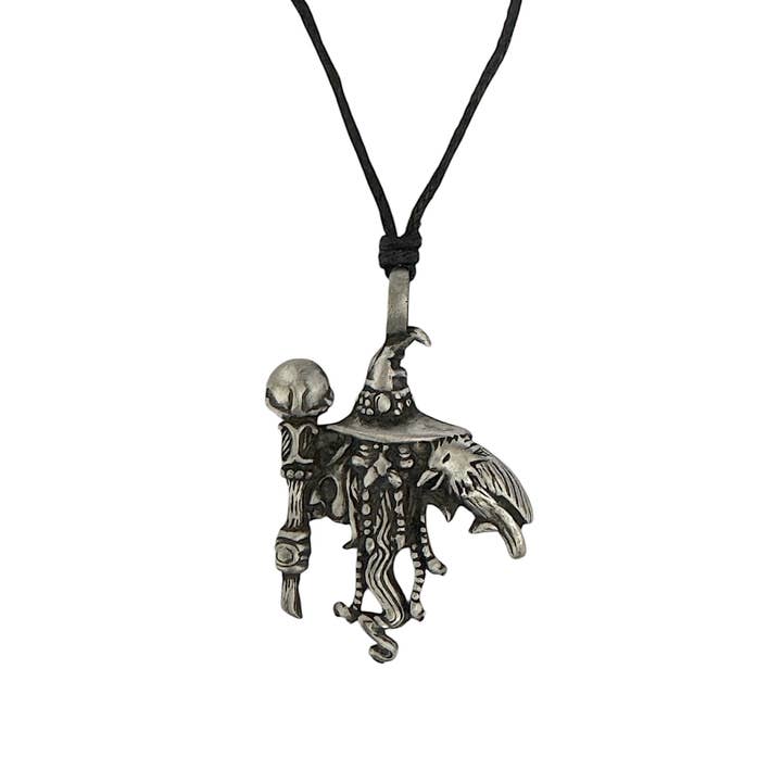 Collier Merlin Sorcier en Étain – avec Bâton & Corbeau (USA-DDP) pour la vente par Myth & Magik - Silver Jewellery Cavern Wholesale