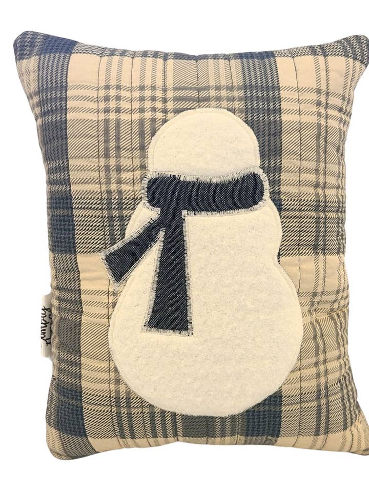 Gray Plaid Quilted Handmade Snowman Pillow for wholesale by Simply Home Company