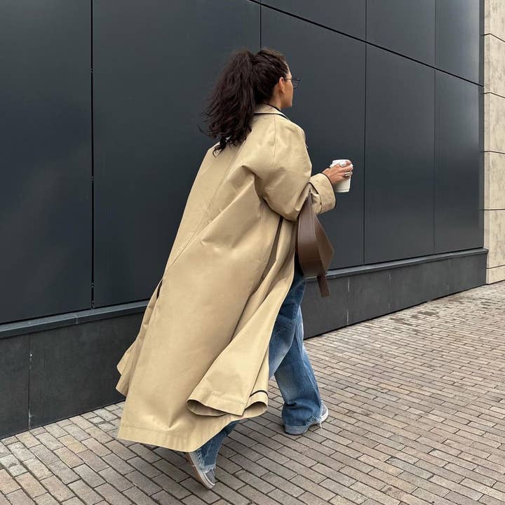 Khaki Classic Button Lapel Trench coat for wholesale on Faire22