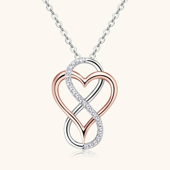 Moissanite Infinity Heart Necklace in 925 Sterling Silver for wholesale by Perimade & Co. LLC