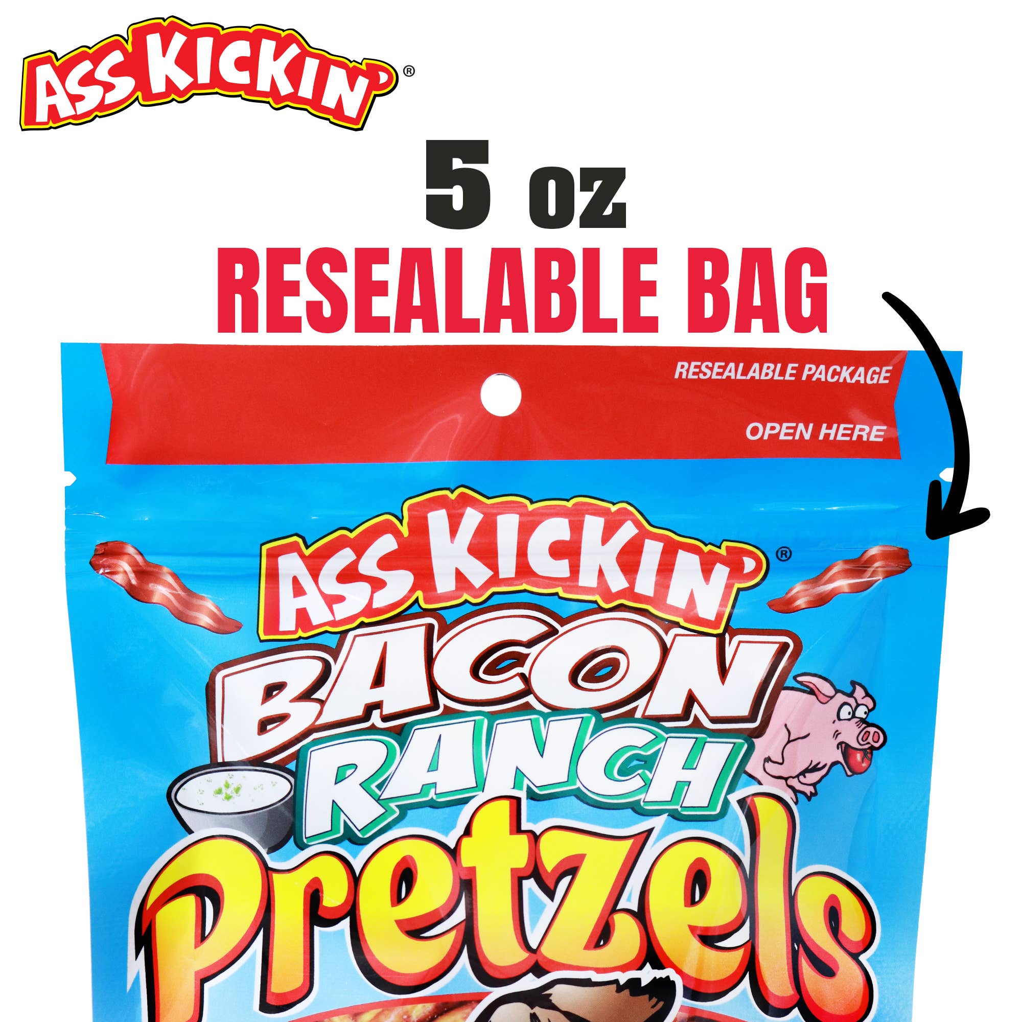 Southwest Specialty Food - Wholesale Pretzels - Ass Kickin' Bacon Ranch Pretzels, 5 oz Bags1