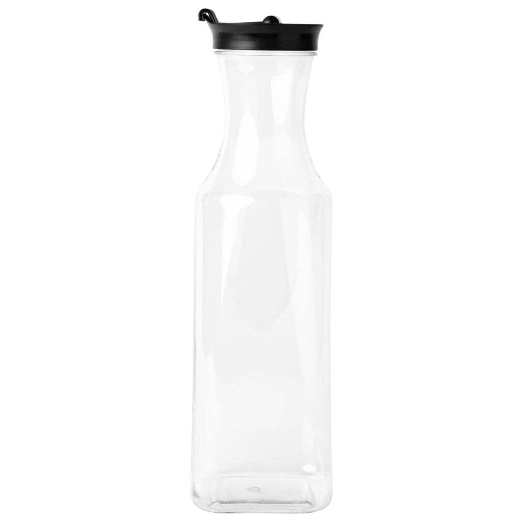 EcoQuality - Wholesale Pitcher - 34Oz Square Clear Plastic Pitcher with Black Lid1