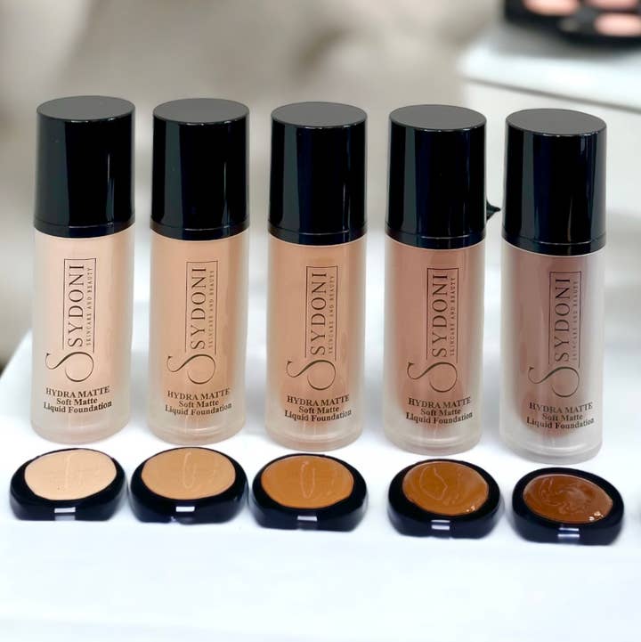 HYDRA MATTE SOFT MATTE LIQUID FOUNDATION 1.1 FL. OZ. 24 SHADES for wholesale by Sydoni Skincare and Beauty, Inc.