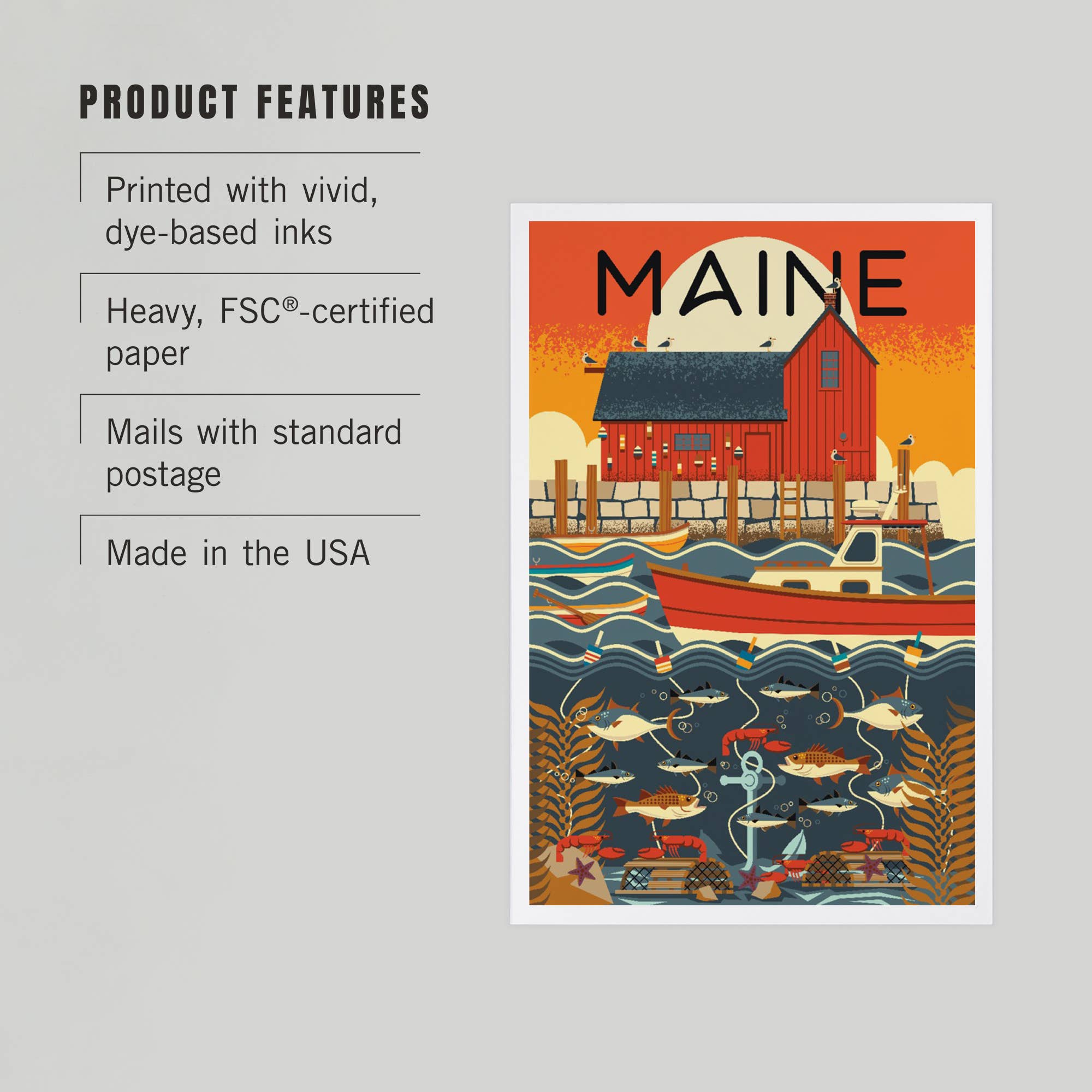 Lantern Press - Wholesale Postcard - PREMIUM POSTCARDS Maine, Nautical Geometric2