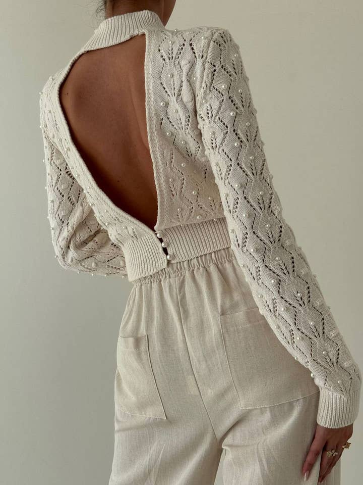 FAME GREECE - Wholesale Knit Top - Women's - W-4361b Pearl-Embellished Knit Crop Top2