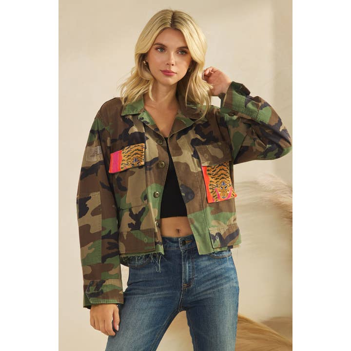 Chaqueta de camuflaje con contraste de estampado de tigre para venta al por mayor de Veveret