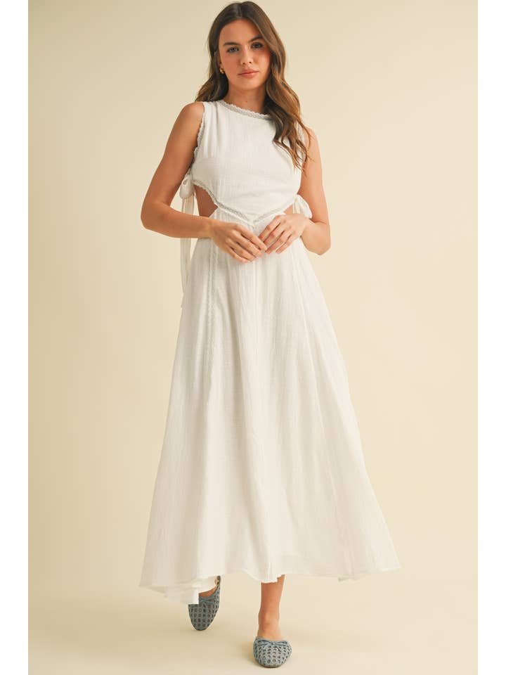Klesis - Wholesale Dress - Women's - ID9098 SIDE TIED DETAIL MIDI DRESS WITH LACE TRIM