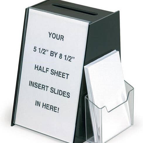 15 cm x 21 cm x 14 cm Acryl Stembus met 14 cm x 21,5 cm Bordhouder Zijvak - Zwart 19222 voor wholesale door FIXTUREDISPLAYS