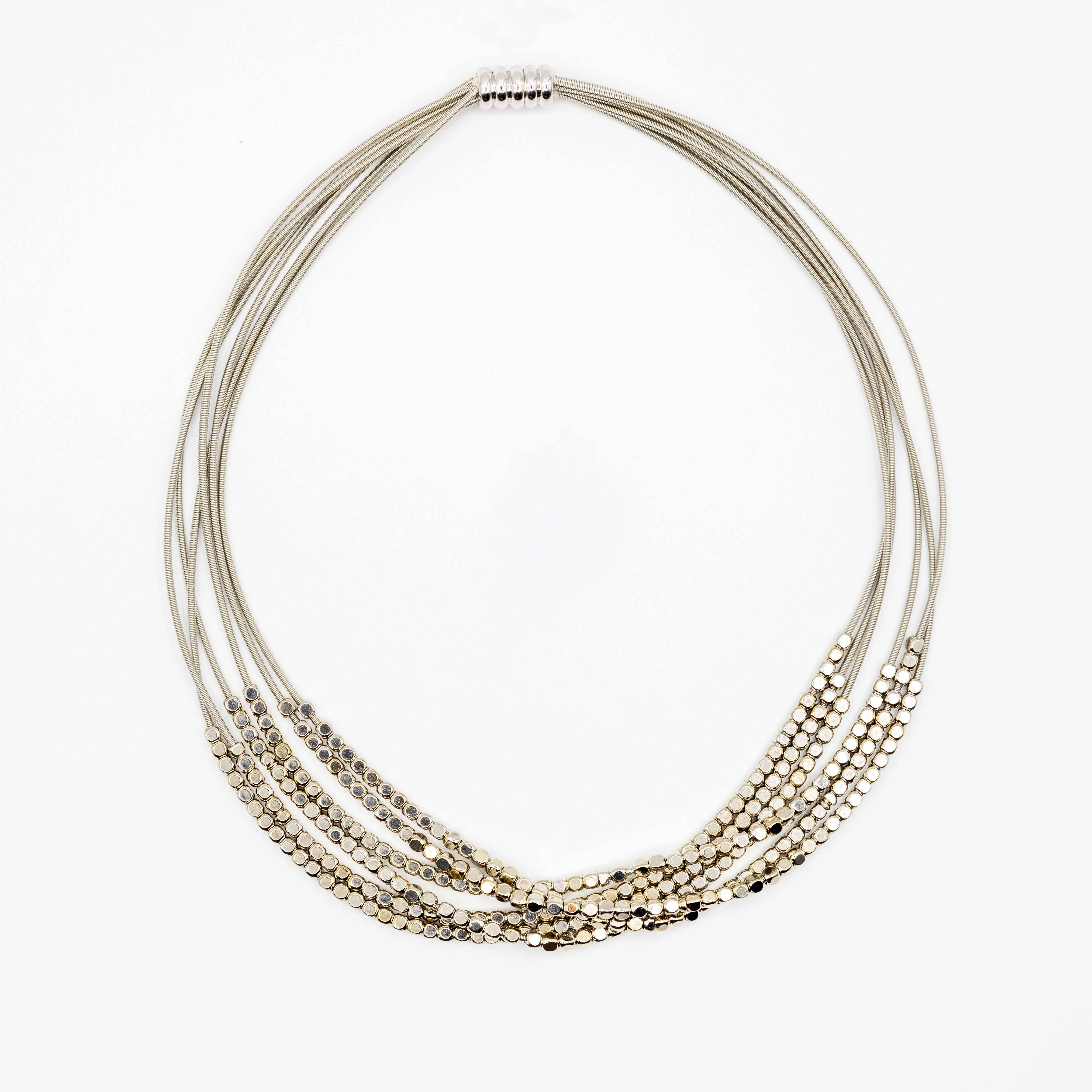 6-Strand Silver Necklace with Square Beads for wholesale by Sea Lily