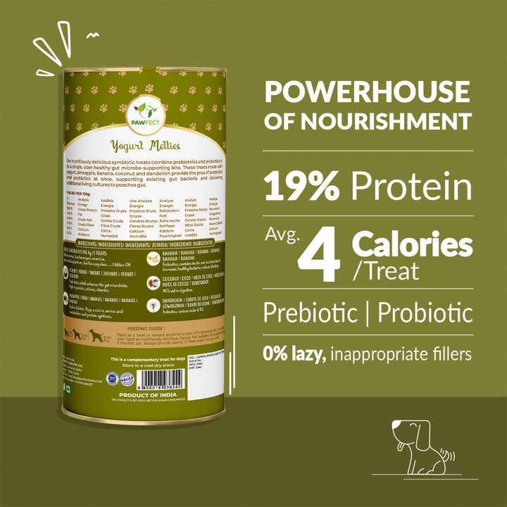 Pawfect Foods – wholesale Pet treats – Dog – Pawfect Yogurt Melties Prebiotic and Probiotic Dog Treats: Pineapple & Yogurt (38g/1.34oz)