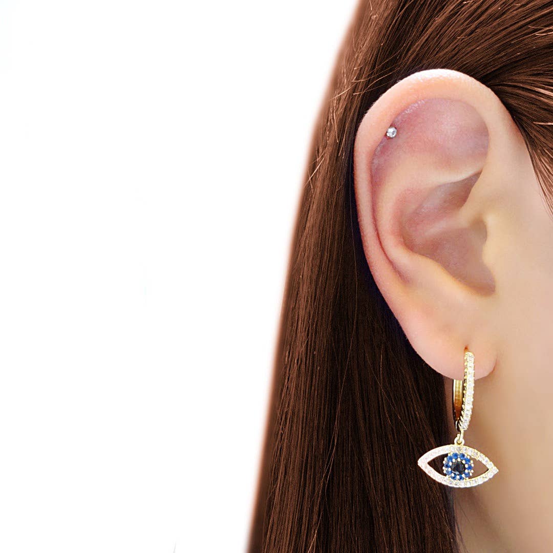 KIKICHIC - Wholesale Hoop Earrings - CZ Blue Evil Eye Hoop Earrings3