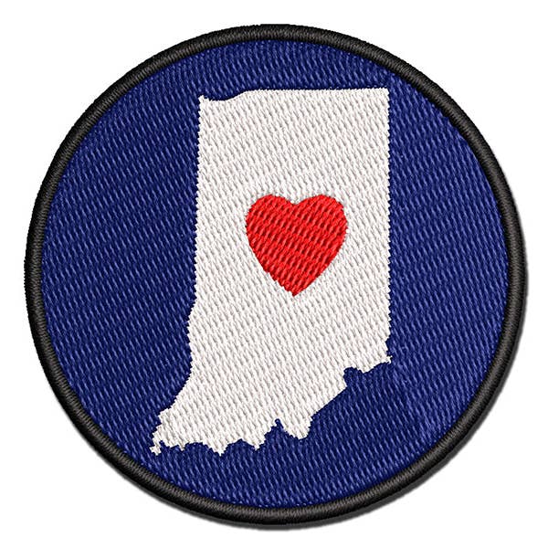 Indiana State with Heart Multi-Color Embroidered Iron-On Patch Applique for wholesale by Sniggle Sloth