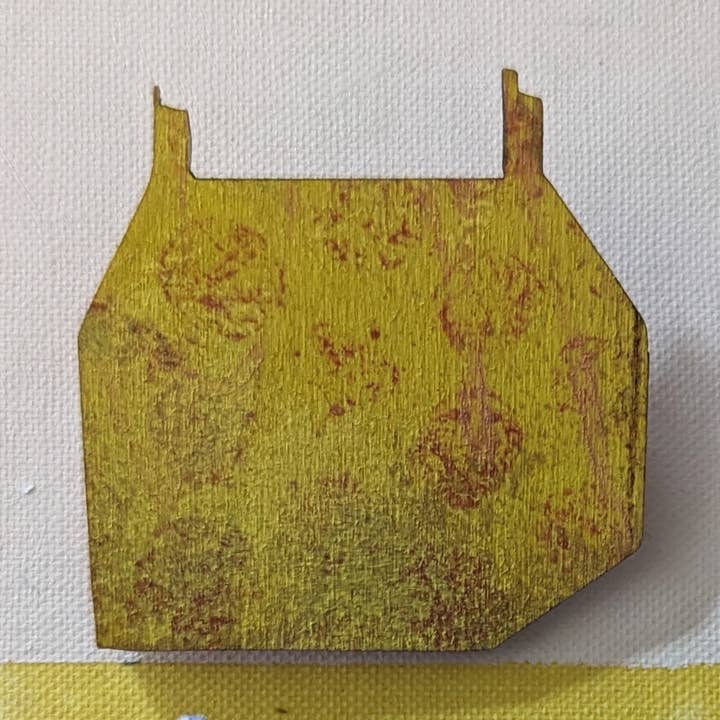 Big yellow house brooch for wholesale by Julia Ogden