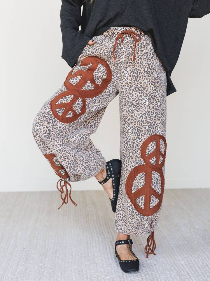 Laurel Lee Patchwork Pants - Taupe Leopard for wholesale by Three Bird Nest