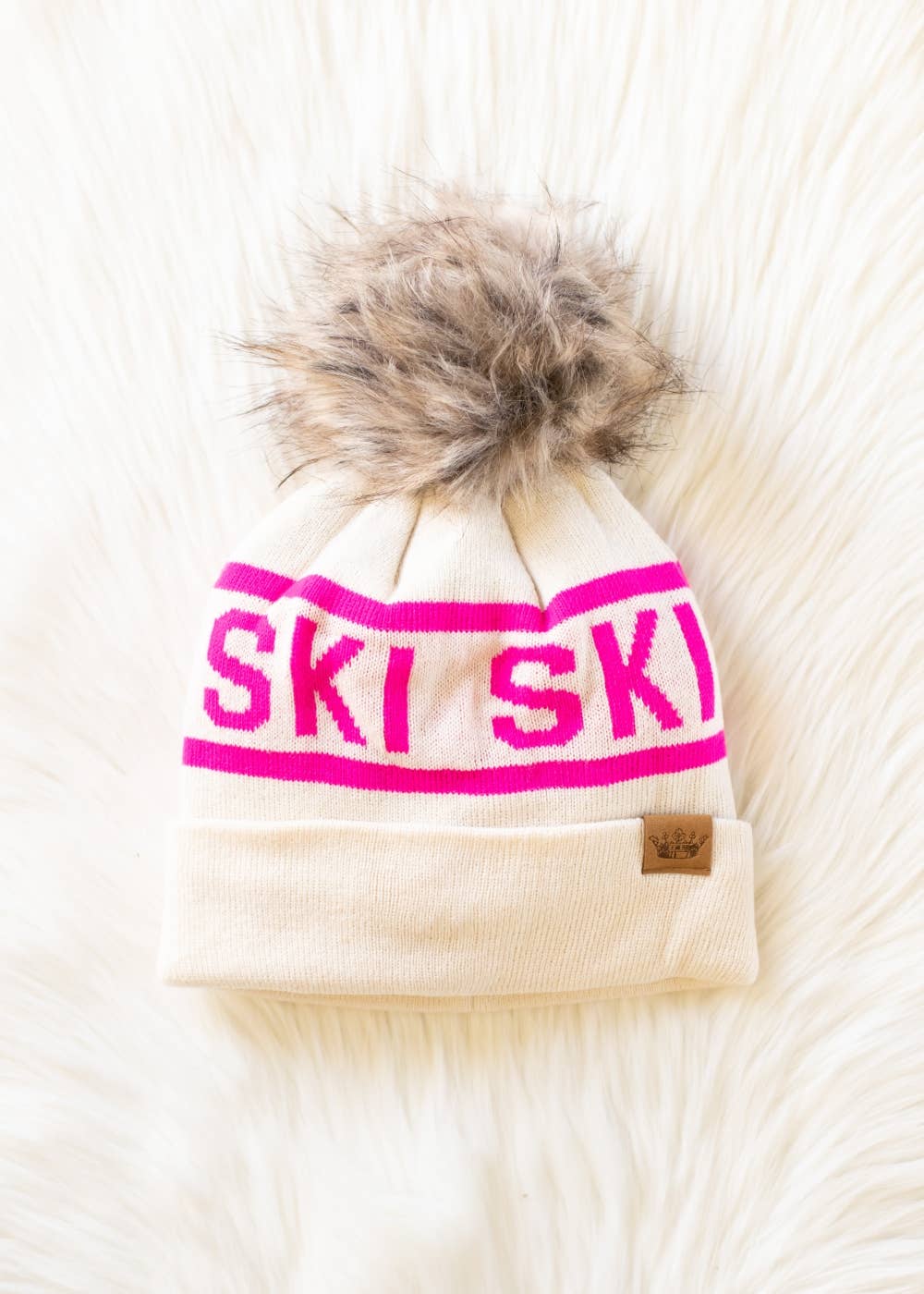 Panache Apparel Co. - Wholesale Beanie - Women's - Beige & Pink Ski Pom Hat3
