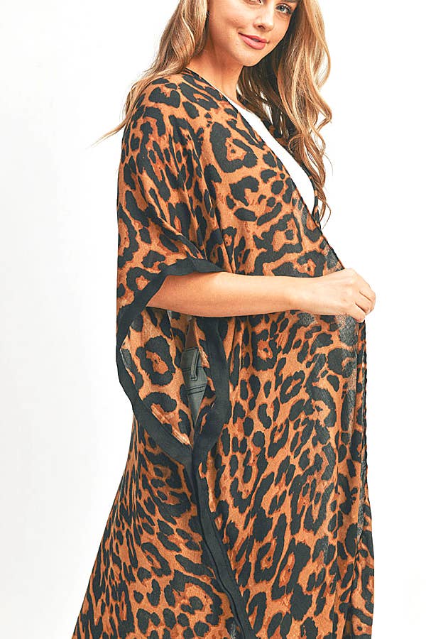 Artini Accessories - Wholesale Cardigan - Women's - Leopard Printed Extra Long Kimono Duster Cardigan2