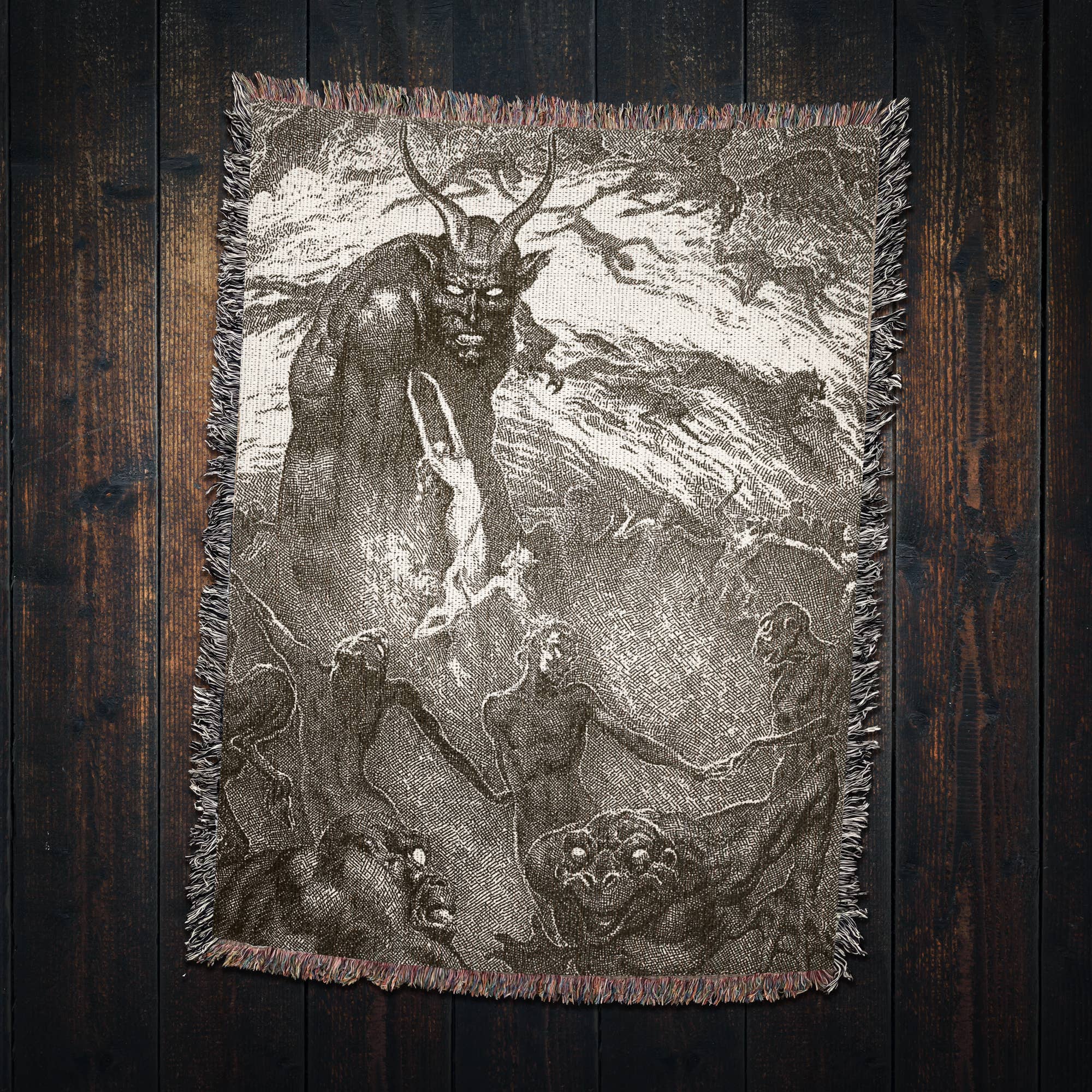 Killer Goods • Woven Blankets, Gifts, Home Decor – wholesale Prydnadsfilt – Descent Into Hell Baphomet Demon vävd filt (kopia)3