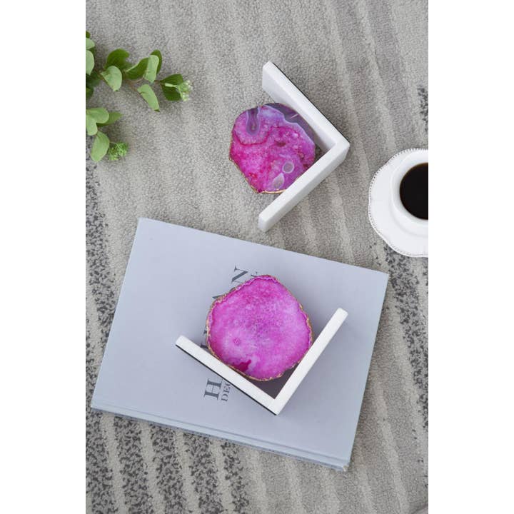 A&B Home Group Inc. - Wholesale Bookend - S/2 5.5x3x5.5" Polished Pink Agate and Marble Bookends3