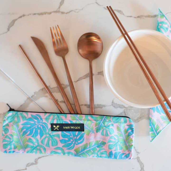 Meli Wraps - Wholesale Assorted Cutlery Set - Travel Eco Pack in Kahanu print- Reusable Cutlery Pouch