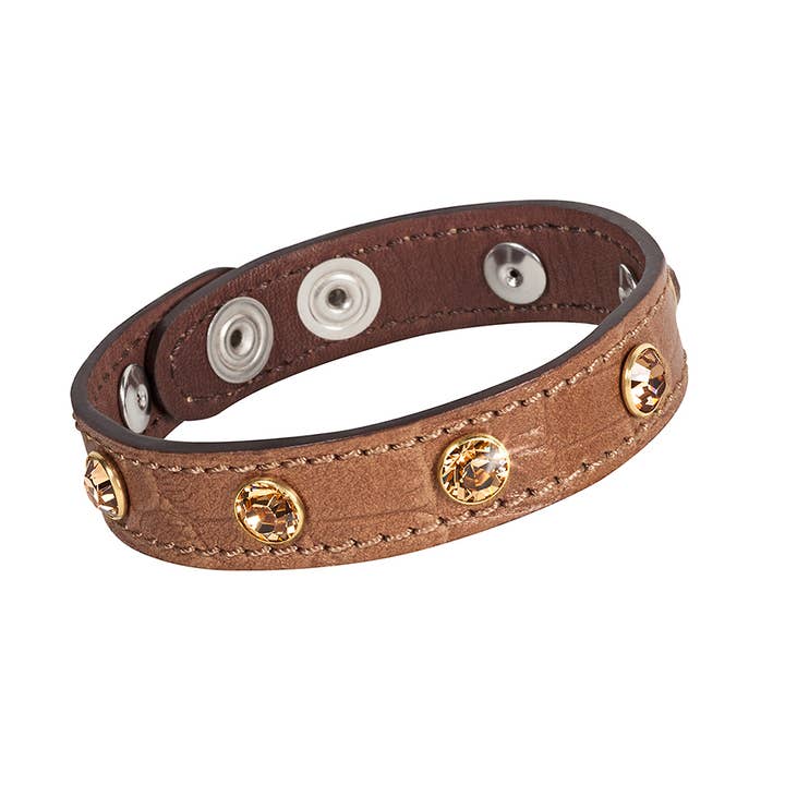 Leren armband „Rivet” single beige voor wholesale door Crocus