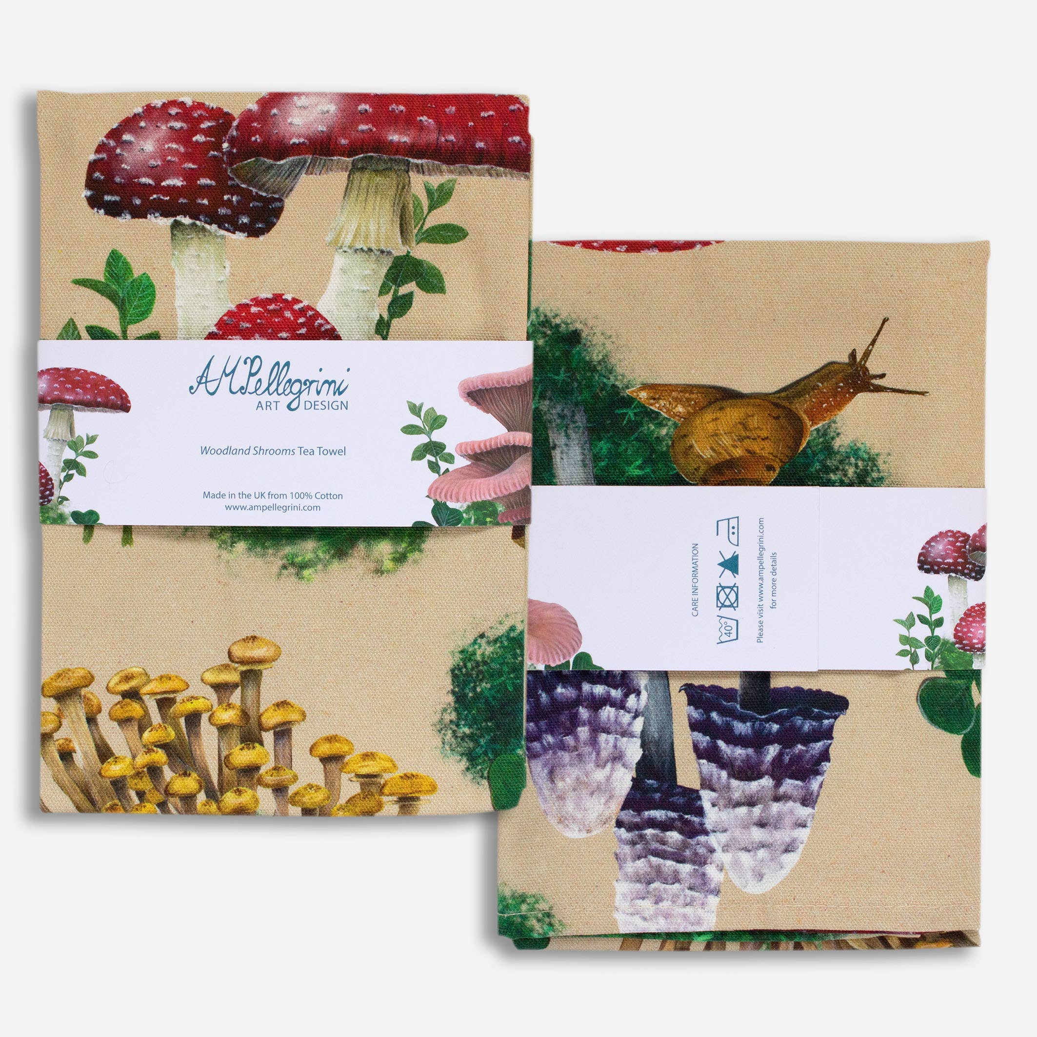 AMPellegrini Art & Design - Wholesale Tea Towel - Tea towel with woodland mushroom pattern / fungi tea towel5