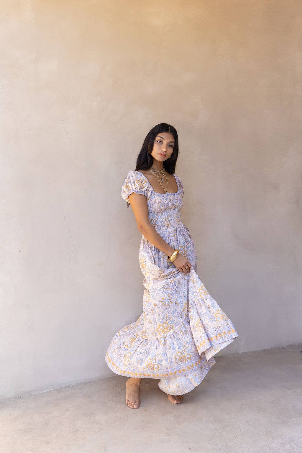 The Fox and The Mermaid - Vendita all'ingrosso Vestito - Donna - Abito a tunica stampato a blocchi (Paloma: Buttermilk)11