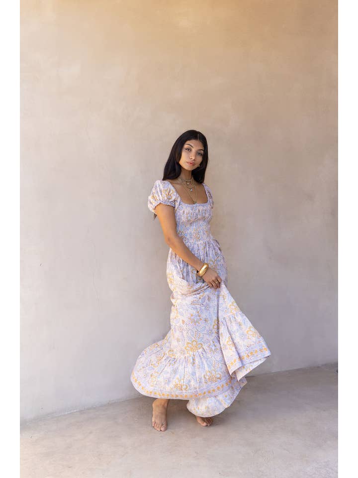 The Fox and The Mermaid - Vendita all'ingrosso Vestito - Donna - Abito a tunica stampato a blocchi (Paloma: Buttermilk)11