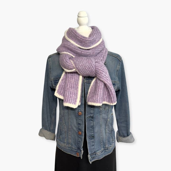 Humble Hilo - Wholesale Scarf - Women's - Humble Hilo Knitted Soft Scarf, Fine Knitted with White Trim15