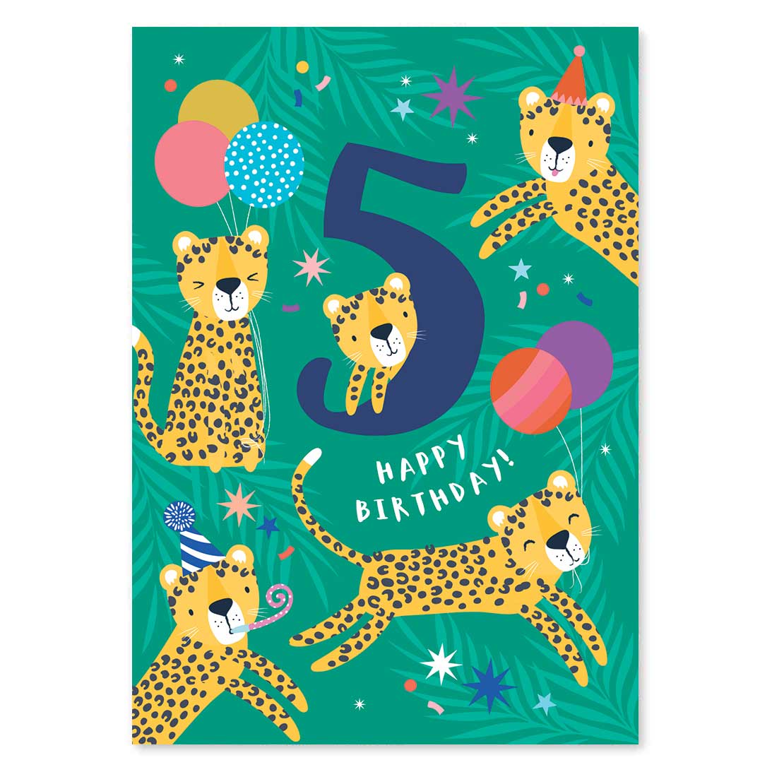 Klara Hawkins - Vente Cartes d'anniversaire - Carte d'anniversaire Cute Age 5 Leopard1