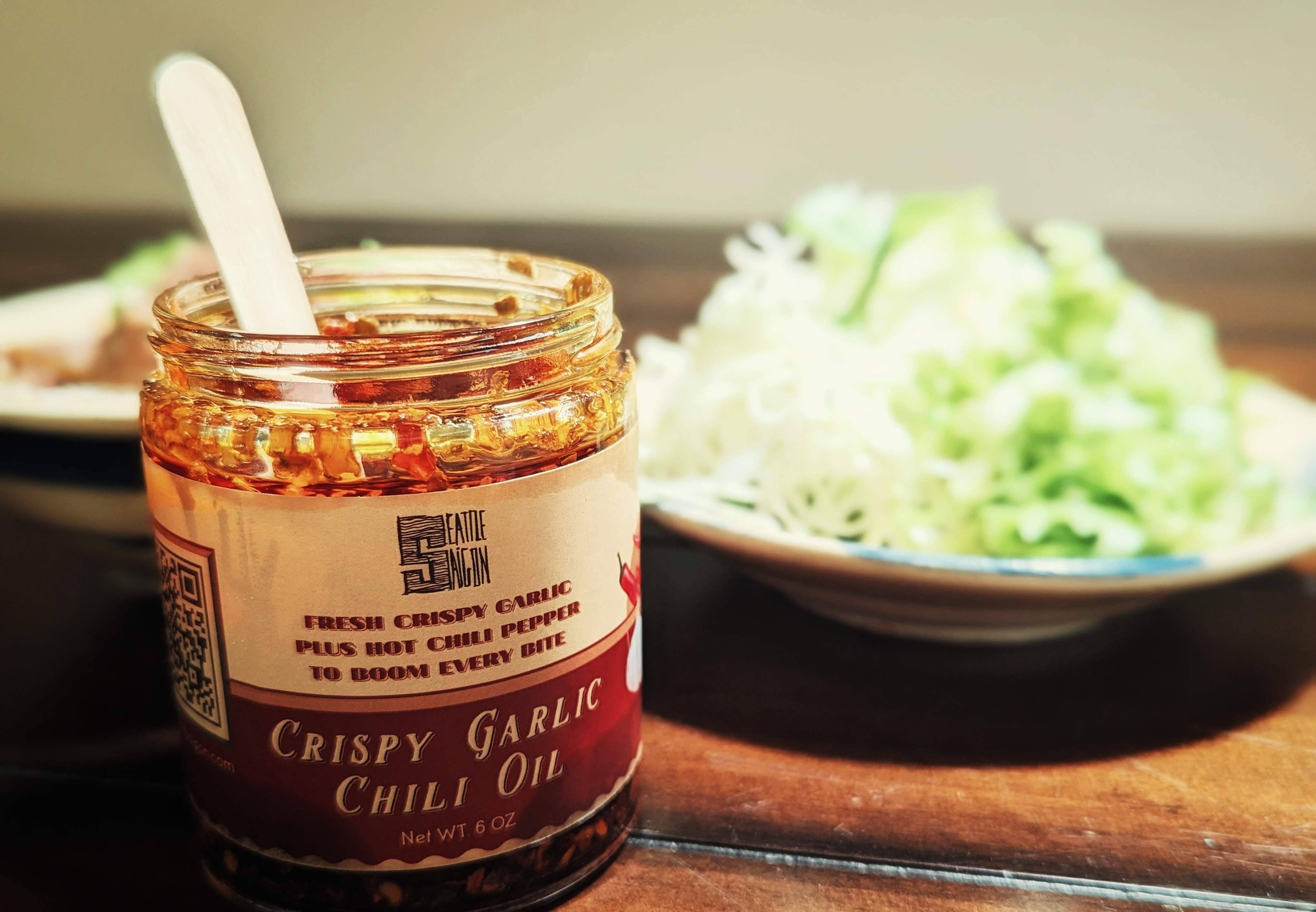 Seattle and Saigon - Wholesale Hot Sauce - CRISPY GARLIC CHILI OIL, Do-everything Viet sauce,Made in WA15
