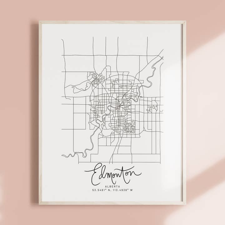 Carte d'Edmonton, Alberta | Carte minimaliste d'Edmonton pour la vente par Bode Goods Co