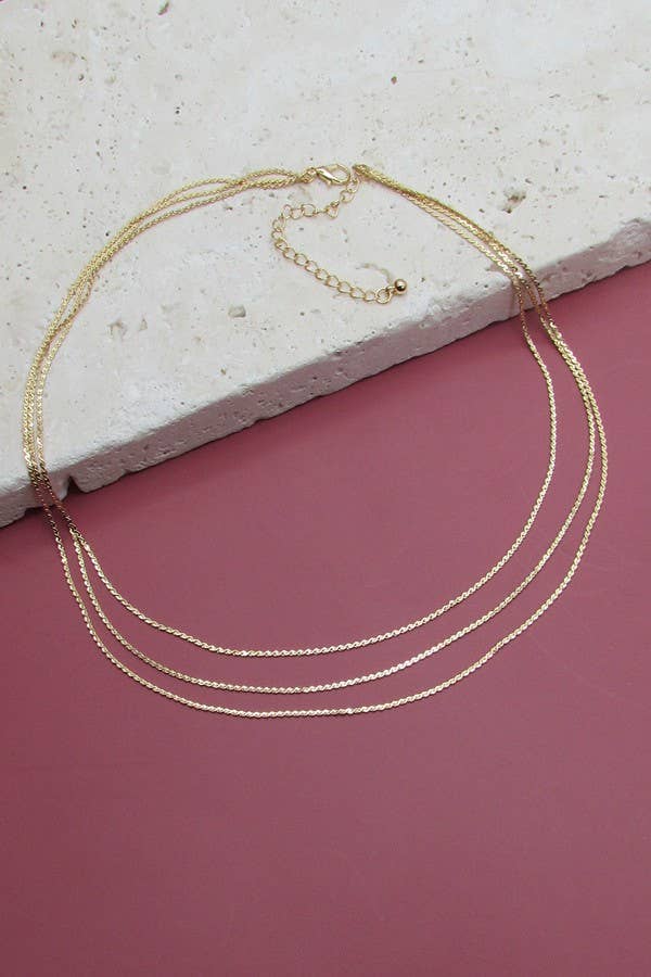 JOSSLYN by wall to wall - Wholesale Link & Chain Necklace - TRIPLE LAYER THIN FLAT CHAIN NECKLACE | 47N194031