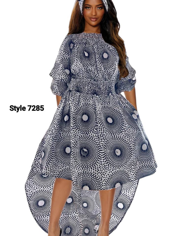 Robe haute et basse 7285, noir/blanc pour la vente par India Batik