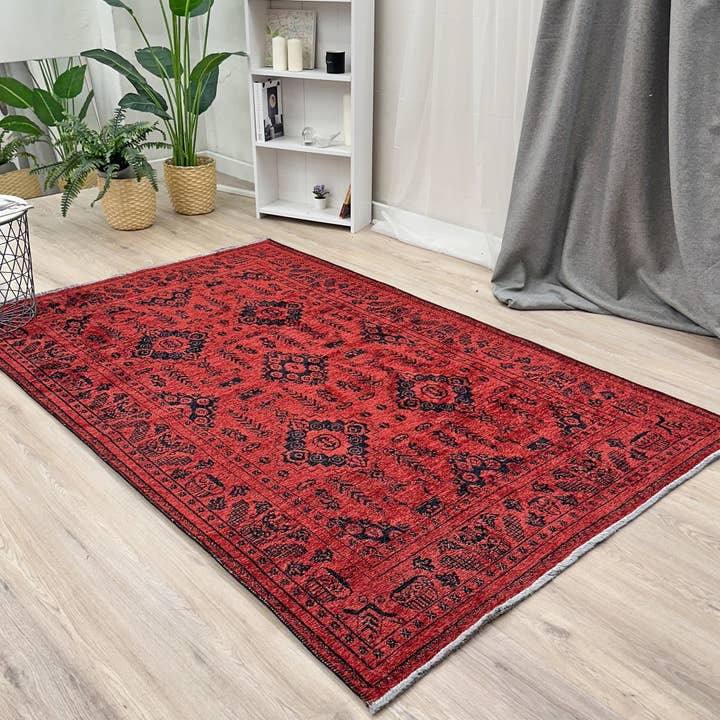 Vintage Red Black Washable Area Rugs for wholesale by Alfa Rich Inc
