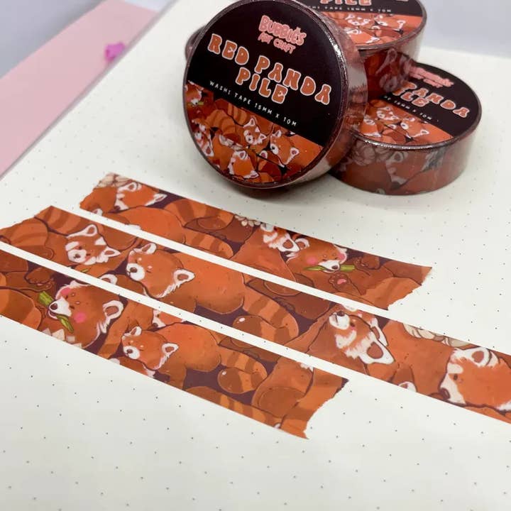 Red Panda Washi Tape, Cute Animal Washi Roll 15mmx10m for wholesale by BubblesArtCraft