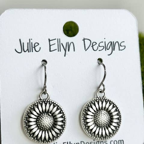 Julie Ellyn Designs - Wholesale Dangle Earrings - Silver Round Sunflower Earrings1